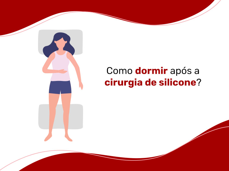 Ilustração de mulher mostrando como dormir após a cirurgia de silicone, de barriga para cima com um travesseiro embaixo das pernas e dois na cabeça