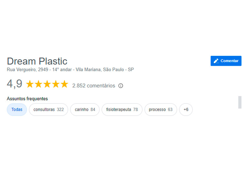 Print do Google Review da clínica Dream Plastic